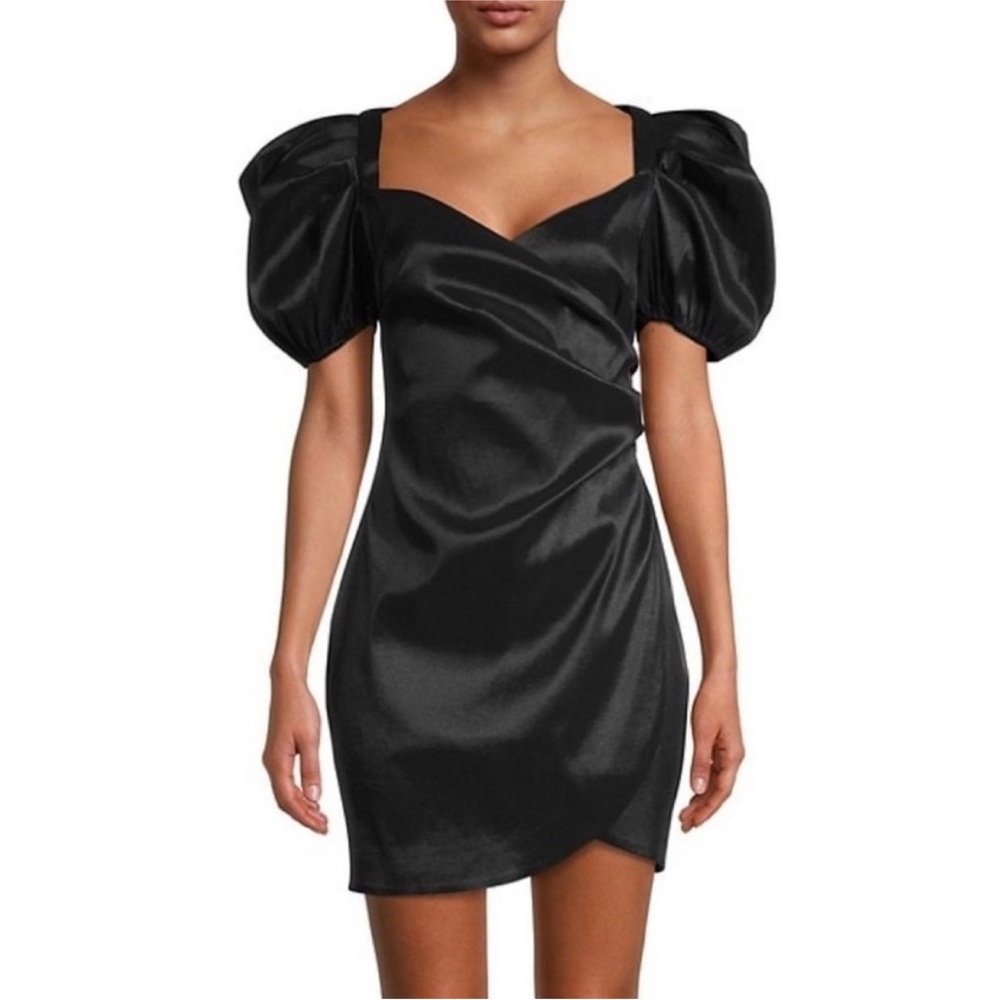 LIKELY Pia Black Party Cocktail Dress Puff Sleeves Wrap Size 0